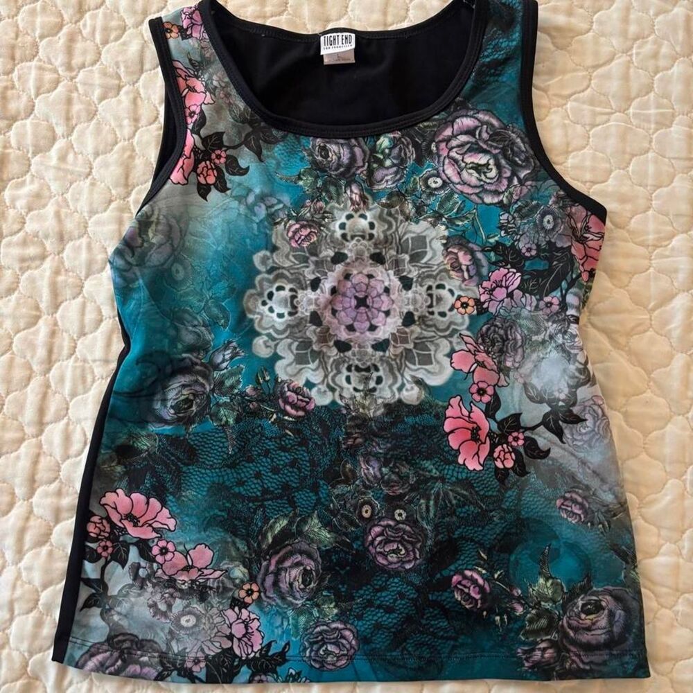 Women's Y2K Vintage Floral Boho Festival Tank Top Made in USA Size Large